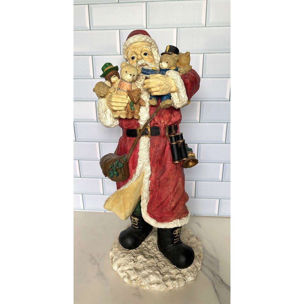 Vintage Darice 1994 Santa Claus Figurine with Teddy Bears 18 Inch Resin‎ Statue